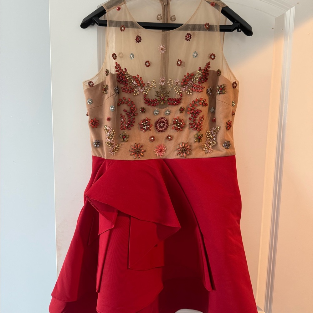 Marchesa Notte Red Embellished Short Dress Sz 8